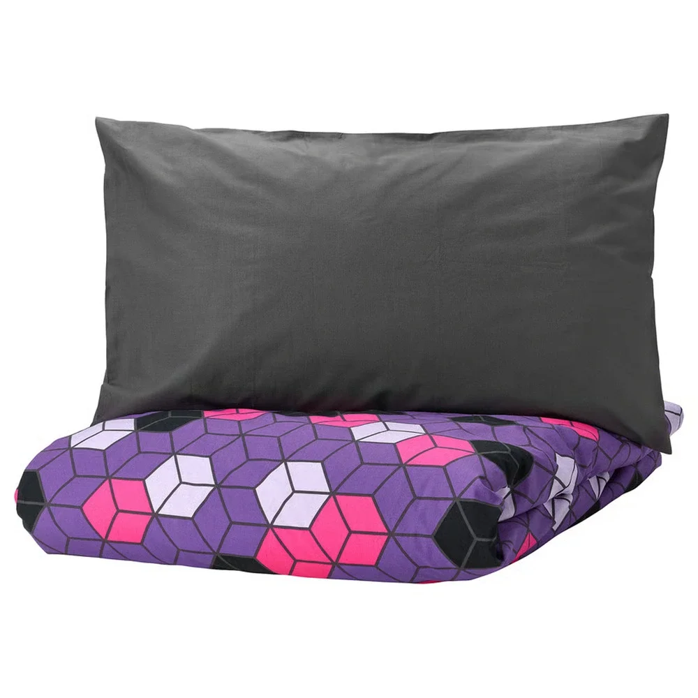 IKEA BLASKATA Duvet Cover Pillowcase Purple Black Twin 105.695.10-NEW
